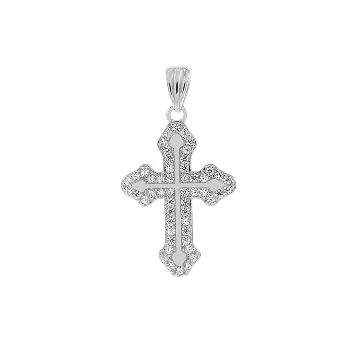 Sterling Silver Rhodium Plated CZ Cross Pendant