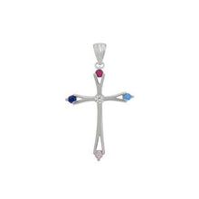 Load image into Gallery viewer, Sterling Silver Rhodium Plated Multi Color CZ Cross Pendant