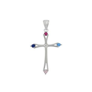 Sterling Silver Rhodium Plated Multi Color CZ Cross Pendant