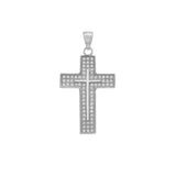 Sterling Silver Rhodium Plated Pave CZ Cross Pendant