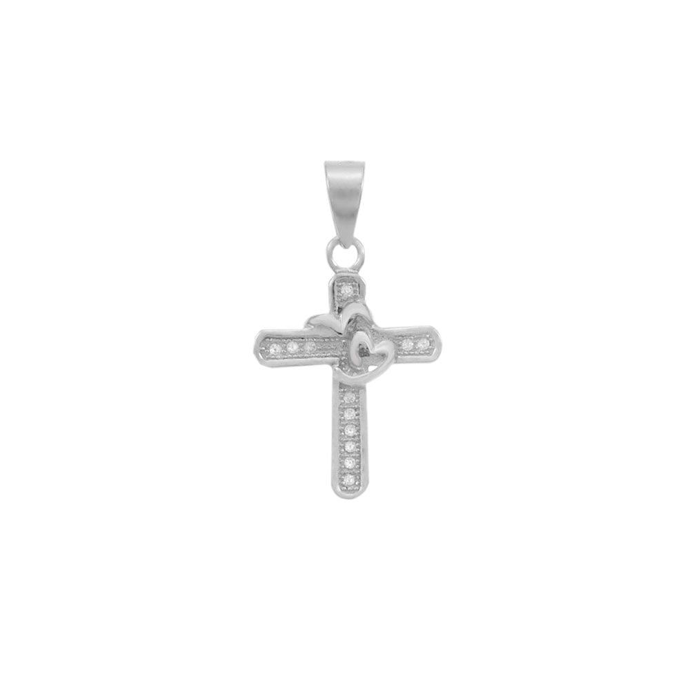 Sterling Silver Rhodium Plated CZ Cross Pendant