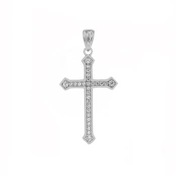 Sterling Silver Rhodium Plated Micro Pave CZ Cross Pendant