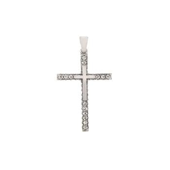 Sterling Silver Rhodium Plated Cross CZ Pendant