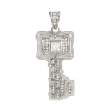 Sterling Silver Rhodium Plated CZ Unique Key Pendant