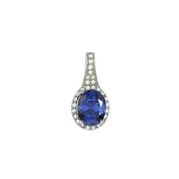 Sterling Silver Oval Tanzanite And Clear CZ Halo Pendant