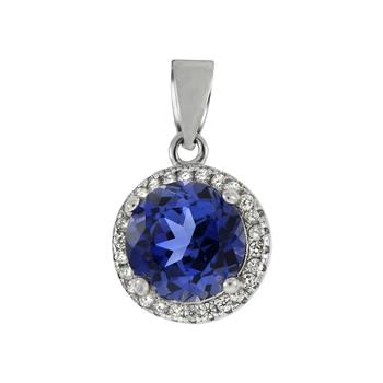 Sterling Silver Round Simulated Tanzanite Halo Pendant