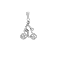 Sterling Silver Rhodium Plated Cyclist Sport CZ Pendant