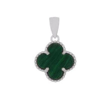 Load image into Gallery viewer, Sterling Silver Rhodium Malachite Clover Pendant