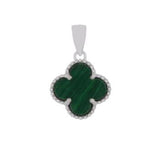 Sterling Silver Rhodium Malachite Clover Pendant