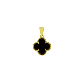 Sterling Silver Gold Plated Black Onyx Clover Pendant