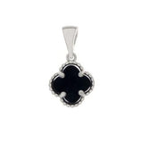 Sterling Silver Rhodium Black Onyx Clover Pendant