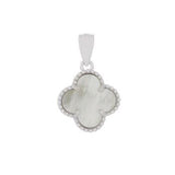 Sterling Silver Rhodium Mother of Pearl Clover Pendant