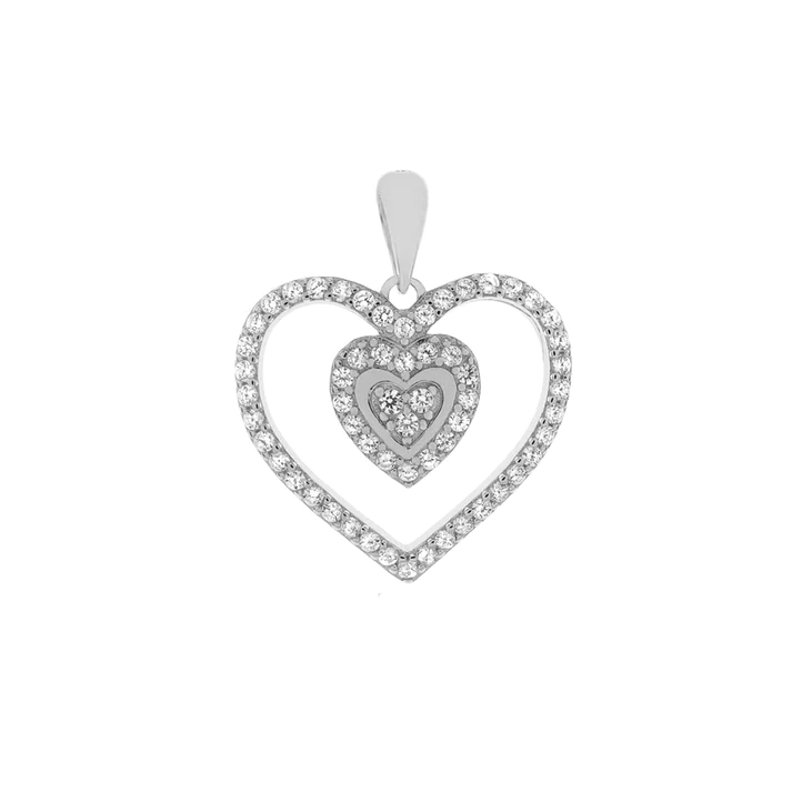 Sterling Silver Rhodium Plated CZ Heart Pendant