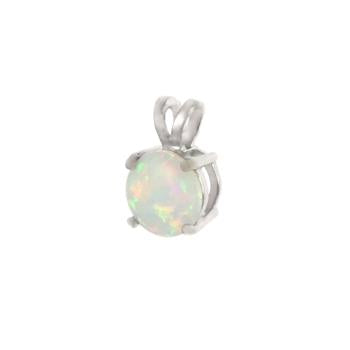 Sterling Silver Rhodium Plated Solitaire White Opal Pendant