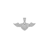 Sterling Silver Pave CZ Heart Angle Wings Pendant