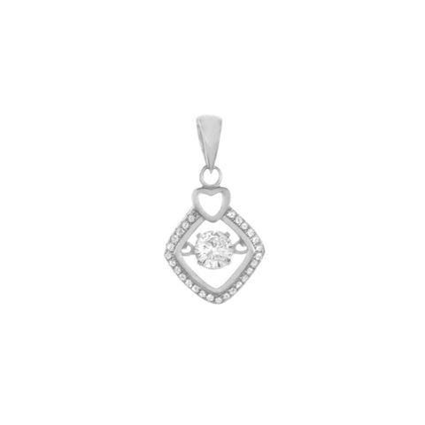 Sterling Silver Rhodium Plated Diamond And Heart Motion CZ Pendant