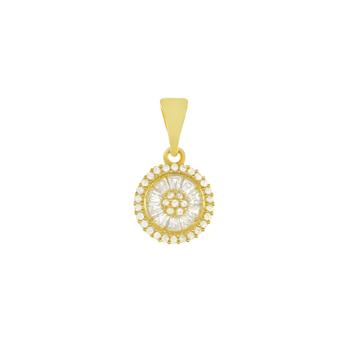 Sterling Silver Gold Plated CZ Round Disc Pendant