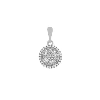 Sterling Silver Rhodium Plated CZ Round Disc Pendant