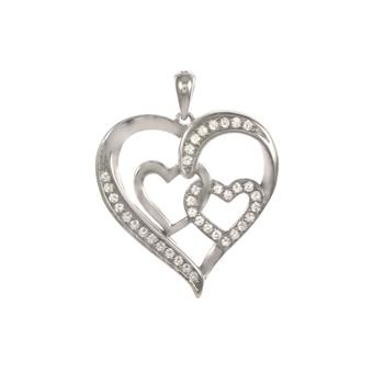 Sterling Silver Rhodium Plated Heart CZ Pendant
