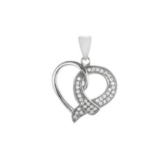 Sterling Silver Rhodium Plated Heart CZ Pendant