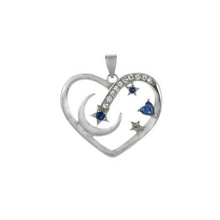Load image into Gallery viewer, Sterling Silver Rhodium Plated Moon Star Heart Multicolor CZ Pendant
