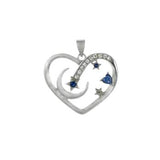 Sterling Silver Rhodium Plated Moon Star Heart Multicolor CZ Pendant