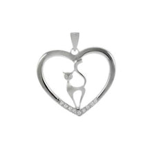 Load image into Gallery viewer, Sterling Silver Rhodium Plated Cat And Heart CZ Pendant