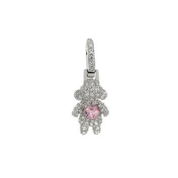 Sterling Silver Pave Pink CZ Baby Girl Rhodium Pendant