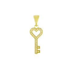 Sterling Silver Gold Plated Key CZ Pendant