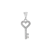 Load image into Gallery viewer, Sterling Silver Rhodium Plated Key CZ Pendant
