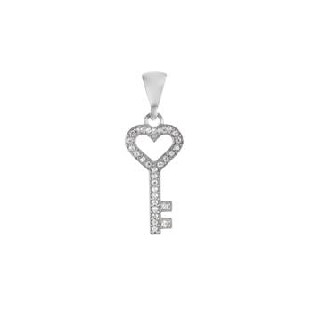 Sterling Silver Rhodium Plated Key CZ Pendant
