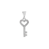 Sterling Silver Rhodium Plated Key CZ Pendant