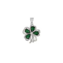 Load image into Gallery viewer, Sterling Silver Green Four Leaf Clover CZ Pendant