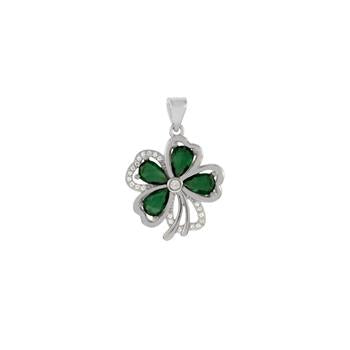 Sterling Silver Green Four Leaf Clover CZ Pendant