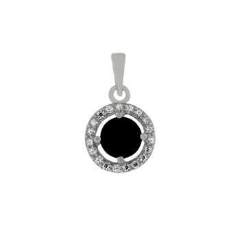 Sterling Silver HaloSimulated Black CZ Solitaire Pendant