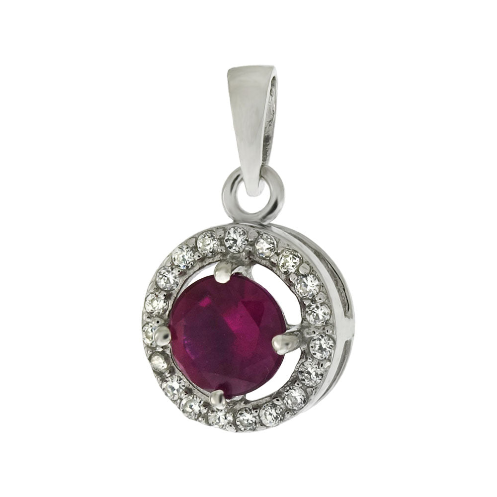 Sterling Silver Ruby Red CZ Frame Pendant