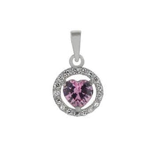 Load image into Gallery viewer, Sterling Silver Halo Pink CZ Heart Pendant