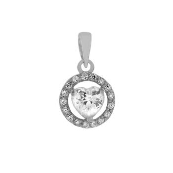 Sterling Silver Halo Clear CZ Heart Pendant