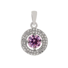 Load image into Gallery viewer, Sterling Silver Two Lines Halo Amethyst And Clear CZ Heart Pendant