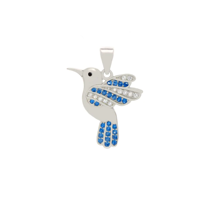Sterling Silver Blue And White CZ Hummingbird Pendant