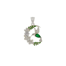 Load image into Gallery viewer, Sterling Silver Rhodium Plated Green CZ Hummingbird Pendant