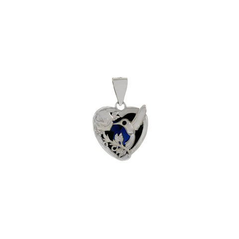 Sterling Silver Rhodium Plated Humming Bird Heart Pendant