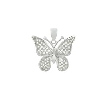 Sterling Silver Rhodium Plated Butterfly Micro Pave CZ Pendant