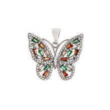 Load image into Gallery viewer, Sterling Silver Rhodium Plated Multicolored CZ Butterfly Pendant