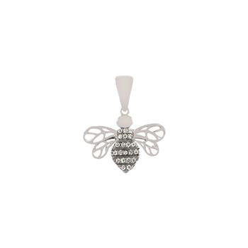 Sterling Silver Rhodium Plated Bee CZ Pendant