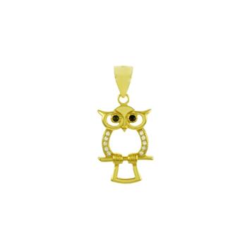 Sterling Silver Gold Plated Owl CZ Pendant