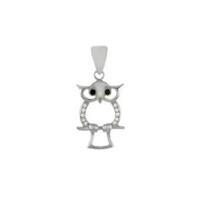Load image into Gallery viewer, Sterling Silver Rhodium Plated Owl CZ Pendant