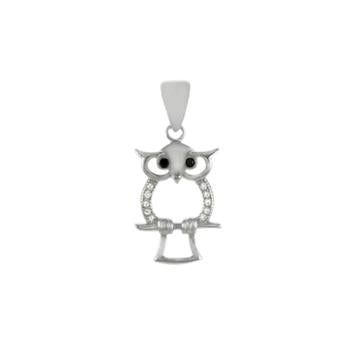 Sterling Silver Rhodium Plated Owl CZ Pendant