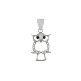 Sterling Silver Rhodium Plated Owl CZ Pendant