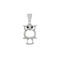 Sterling Silver Rhodium Plated Owl CZ Pendant